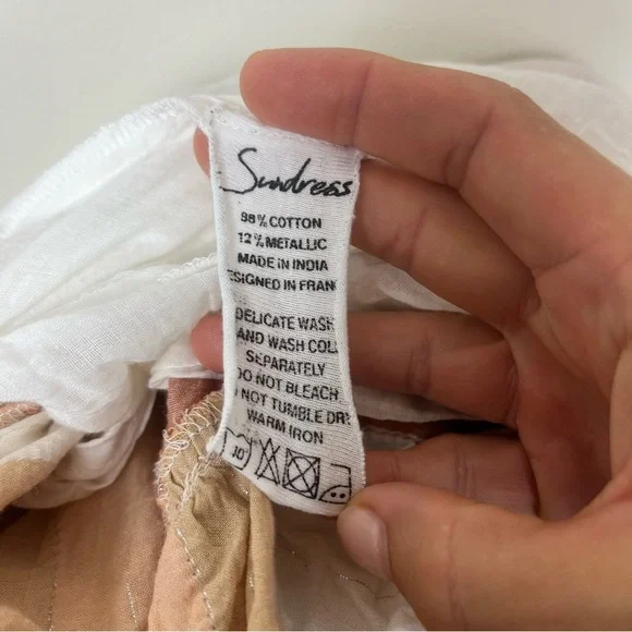 Revolve x Sundress India Sequin Brown Tan Stripe Boho Ruffle High Low Maxi Skirt - Picture 4 of 5